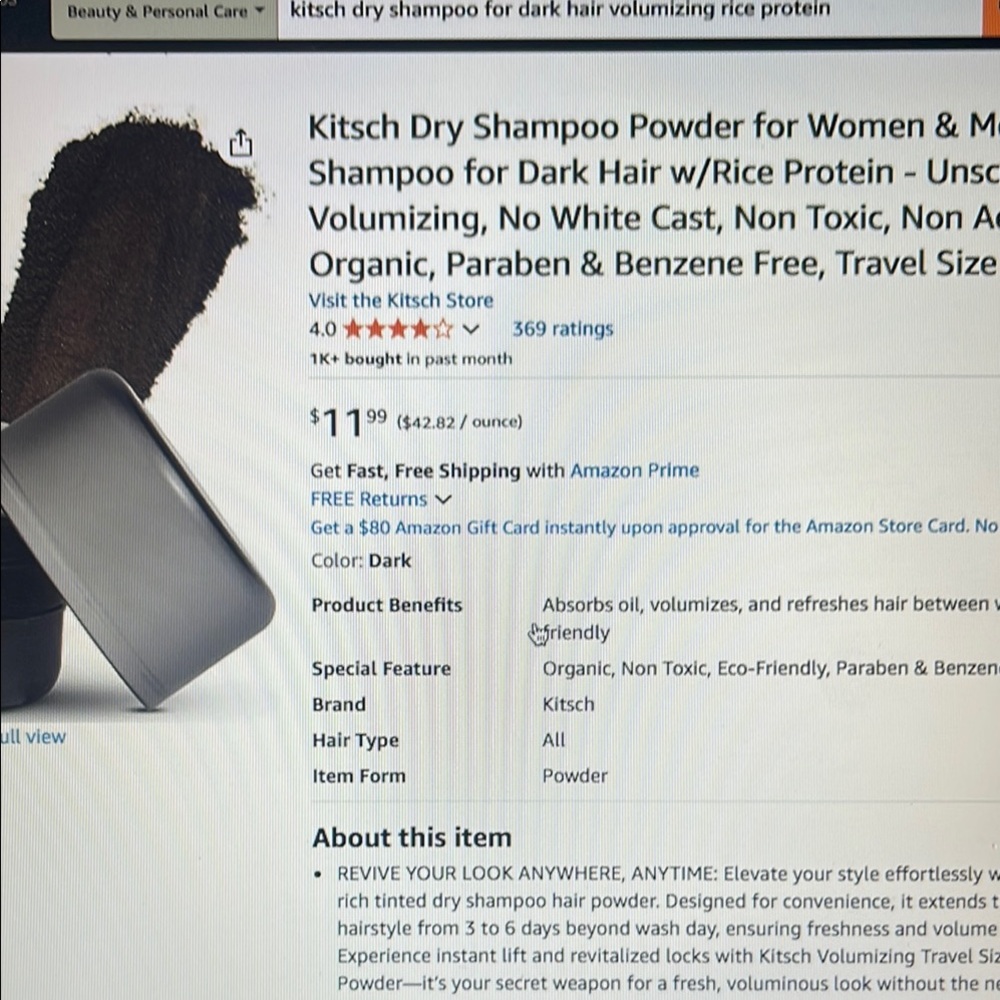 Kitsch White Dry Shampoo with Volumizing Rice Protein - Picture 2 of 2